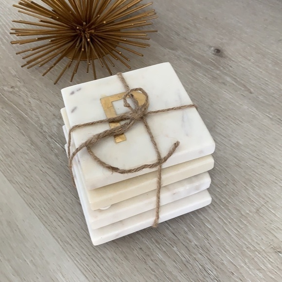 “P” West Elm Set of 4 Marble Coasters monogram - Picture 5 of 5